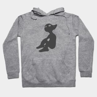 Curious Alien / Elf with pointy ears looks up (dark grey version) - ORENOB logo Hoodie